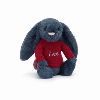 Jellycat Bashful Navy Konijn with Red Jumper | KJ5403728